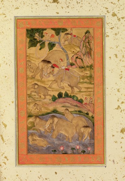 Chasseurs capturant des éléphants, du Grand Album Clive, c.1760-65 - Mughal School