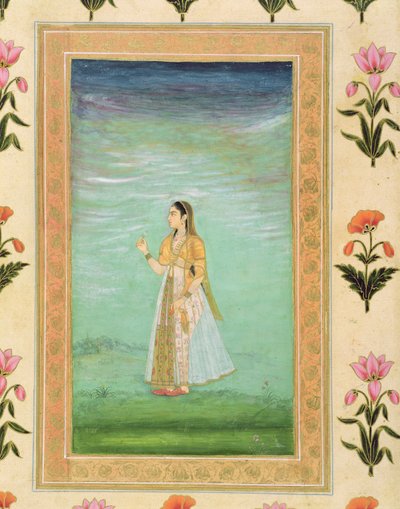 Dame tenant une fleur, du Petit Album Clive - Mughal School