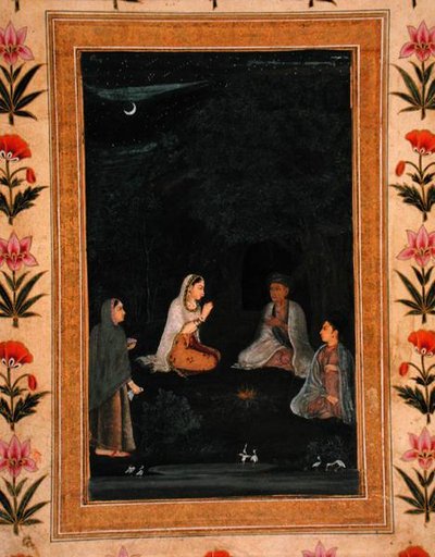 Dame visitant un ashram la nuit, du petit album Clive - Mughal School