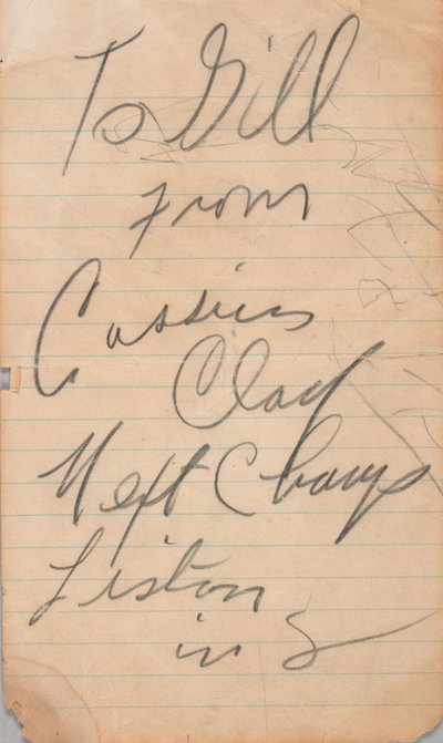 Autographe écrit par Cassius Clay - Muhammad Ali