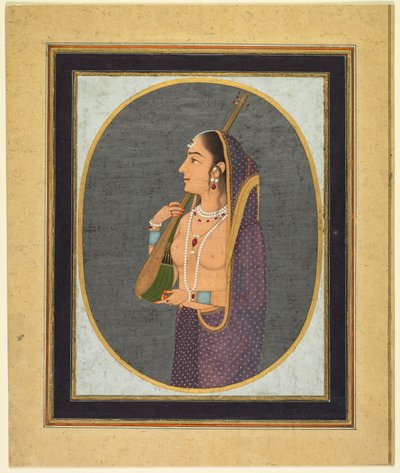 Dame de cour chantant et jouant de la vina, vers 1760 - Muhammad Rizavi Hindi