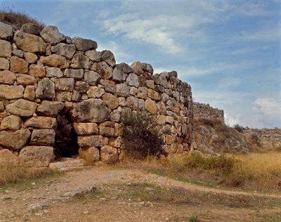 Art mycénien : escalier occidental donnant accès à la citadelle mycénienne, ville de Tirynthe, vers 1200 av. J.-C. Grèce - Mycenaean