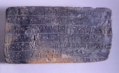 Tablette inscrite en Linéaire B, terre cuite des archives du palais de Nestor à Pylos (Grèce), civilisation mycénienne, vers le XIIIe siècle av. J.-C. - Mycenaean