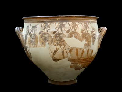 Civilisation mycénienne : cratère dit des Guerriers - Du cercle des tombes A à Mycènes. 12ème siècle avant J.-C. Athènes, Musée Archéologique National - Mycenaean Mycenaean