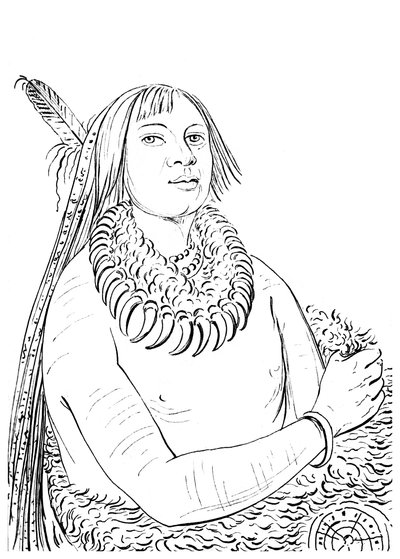 Portrait de Celui Qui Se Précipite à Travers le Milieu, homme amérindien, 1841 - Myers and Co