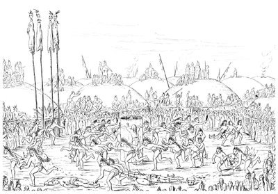 Cérémonie religieuse, village Mandan - Myers and Co
