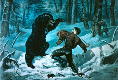 La vie à la frontière américaine : Chasseur en difficulté - Currier and Ives