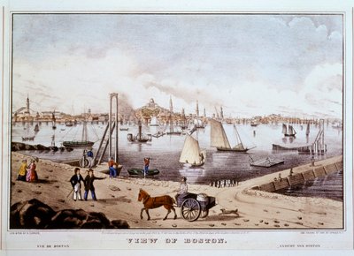 Vue de Boston avec le port de Boston ... (épreuve coloriée) - N. and Ives J.M. (1824-95) Currier