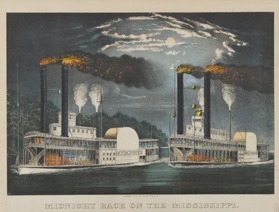 Course de minuit sur le Mississippi - Currier and Ives