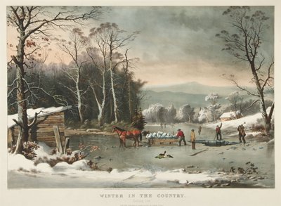 Hiver à la campagne, récolte de glace - Currier and Ives