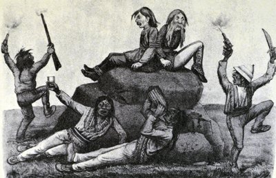 Un Hurlement - Sur le Sentier de la Guerre (dessin original de Thomas Worth, à partir duquel l