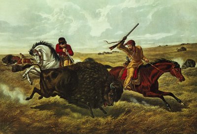 La vie dans la prairie - la chasse au bison, 1862 - N. and Ives, J.M. Currier