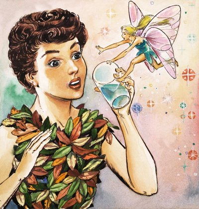 La fée Clochette prévient Peter Pan, illustration de "Peter Pan" de J.M. Barrie (gouache sur papier) - Nadir Quinto