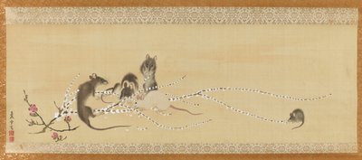 Souris sur des fleurs de gâteaux de riz - Nagasawa Rosetsu