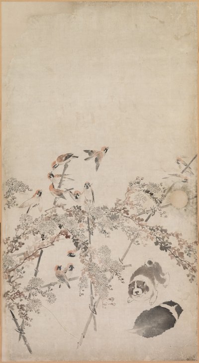 Chiots, moineaux et chrysanthèmes, 1754-1799 - Nagasawa Rosetsu