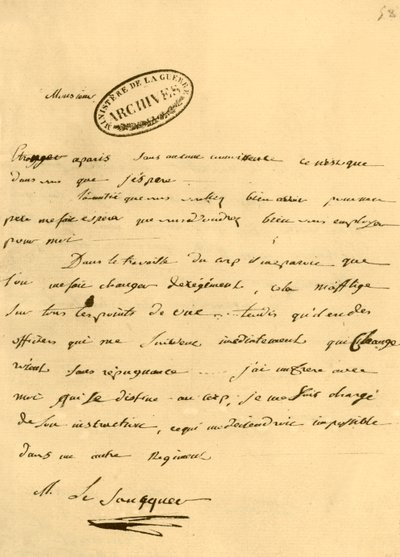 Lettre de Napoléon à Le Saucquer, greffier de guerre, 3 juin 1791, 1921 - Napoleon Bonaparte I