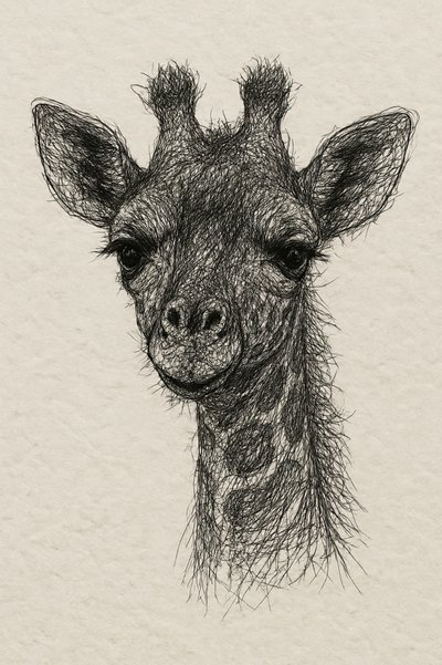 Broderie représentant une petite girafe sur papier fait main - Natalie Bruns