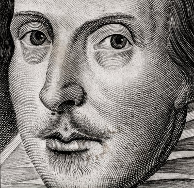Détail du portrait de William Shakespeare sur la page de titre des Comédies, histoires et t... - Nathan Benn