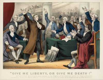 Donnez-moi la liberté ou donnez-moi la mort ! - Patrick Henry prononçant son grand discours sur les droits, 1876 - Currier and Ives