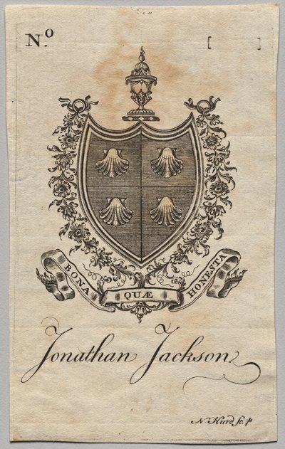 Ex-libris : Armoiries avec inscription de Jonathan Jackson - Nathaniel Hurd
