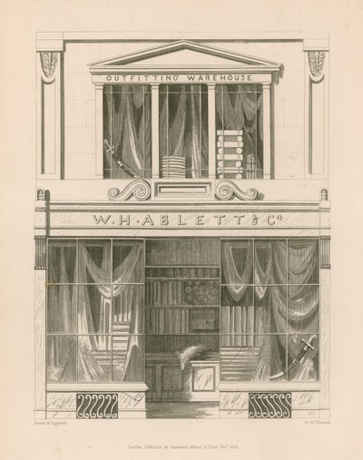 Façade de magasin pour W H Ablett, Outfitting Warehouse, Cornhill, Londres - Nathaniel Whittock