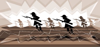 Soldats de la Première Guerre mondiale avec baïonnettes - sortant des tranchées - Neale Osborne