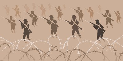 Soldats de la Première Guerre mondiale avec baïonnettes - sortant des tranchées - Neale Osborne