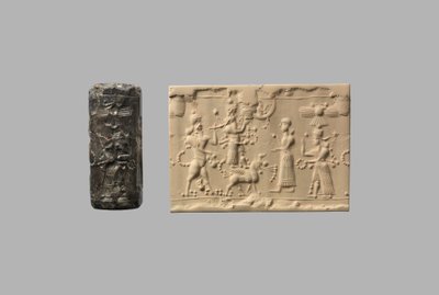 Sceau-cylindre avec homme-scorpion et impression moderne, c.8e-7e siècle av. J.-C. (quartz, crypto-cristallin) - Neo Assyrian