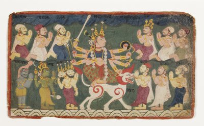 Mahalakshmi chevauchant son lion, du Devimahatmya, c.1750 - Nepalese School