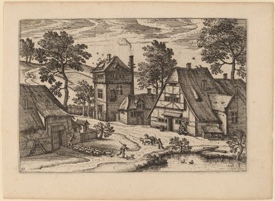 Village avec étang - Netherlandish 16th Century