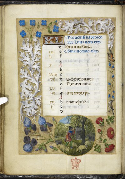 Page de calendrier pour novembre, du 