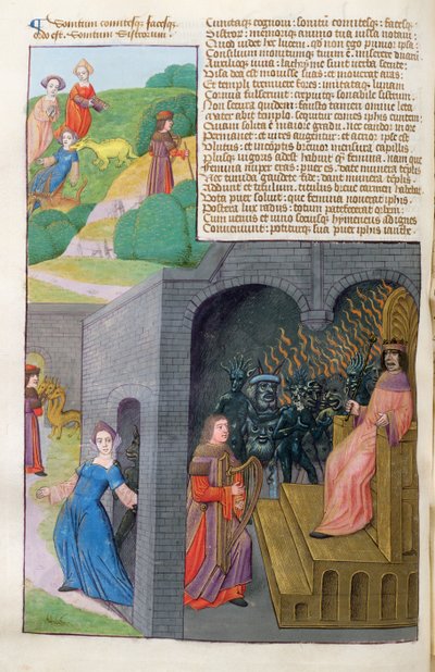 Ms 324 f.101 v. Orphée et Eurydice, Cerbère et Pluton, des Métamorphoses 10 d