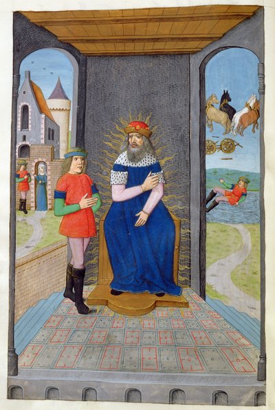 Ms 324 f.25 v. Phaéton emprunte un char à son père et est tué, des Métamorphoses 2 d
