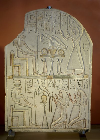Art égyptien : Stèle de Penboui à Touéris et Isis Hathor (calcaire peint, nouvel empire) - New Kingdom Egyptian