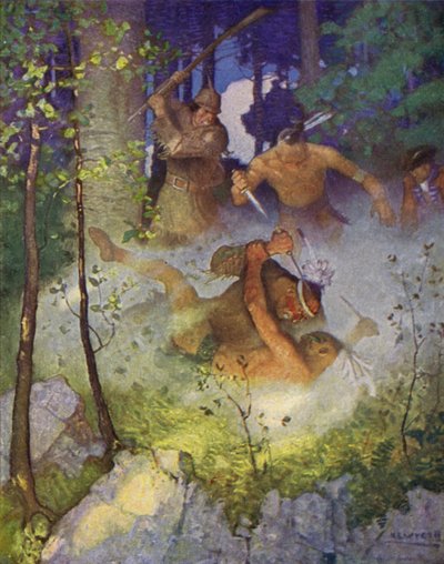 Illustration pour Le Dernier des Mohicans (lithographie en couleur) - Newell Convers (after) Wyeth