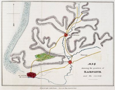 Carte montrant la position de Harfleur et les environs, illustration de 