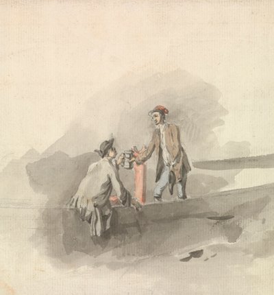 Deux hommes dans un bateau trinquant avec des chopes (?) - Nicholas Pocock