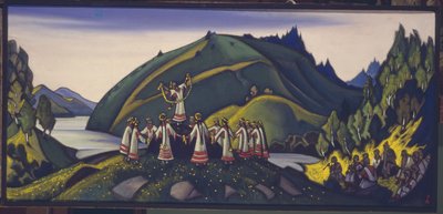 Décor de scène pour le ballet Le Sacre du Printemps par I. Stravinsky, 1945 - Nikolai Konstantinowitsch Roerich