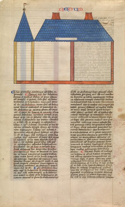 Élévation du temple de Salomon, une des six feuilles illustrées de la Postilla..., vers 1360-1380 - Nicholas of Lyra