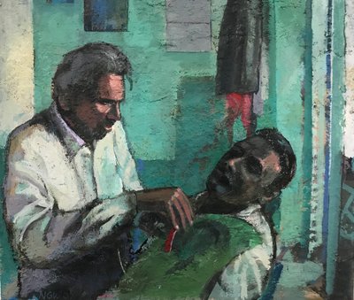 Barbershop, 2017-23 (huile sur panneau) - Nick Williams
