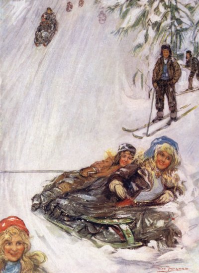 Norvège : Filles sur une luge renversée, Holmencollen - Nico Jungman
