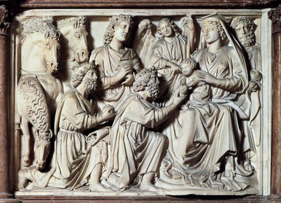 Adoration des Mages, carreau du pupitre avec scènes de la vie du Christ - Nicola Pisano