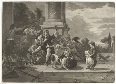 Compagnie joyeuse sur une terrasse - Nicolaas Verkolje