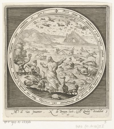 Cinquième jour de la création : Dieu crée les poissons et les oiseaux (Van schepping tot verdrijving uit paradijs) - Nicolaes de Bruyn