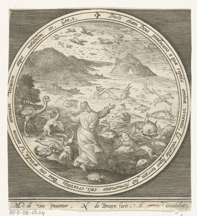 Cinquième jour de la création : Dieu crée les poissons et les oiseaux (Van schepping tot verdrijving uit paradijs) - Nicolaes de Bruyn