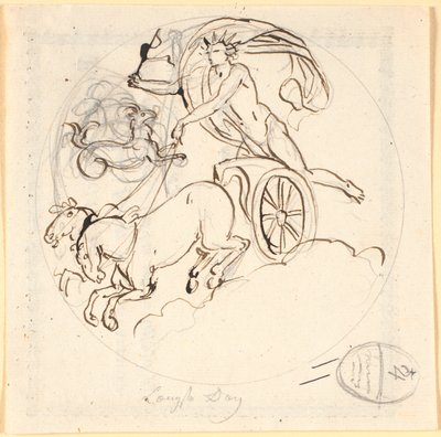 Apollon conduisant son char solaire vers le bas; en haut le signe du Capricorne encadré par un cercle. Le motif représente le jour le plus long - Nicolai Abildgaard