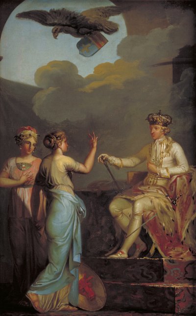 Christian VII unissant la partie ducale à la partie royale du Holstein en 1773 - Nicolai Abildgaard