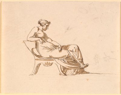 Une femme enceinte, assise de profil à droite, sur une chaise de forme antique - Nicolai Abildgaard