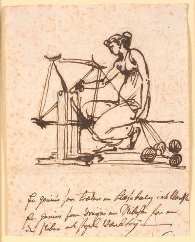 Une femme filant du fil sur un rouet - Nicolai Abildgaard