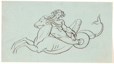 Un homme nu allongé sur une chèvre avec une queue de poisson - Nicolai Abildgaard